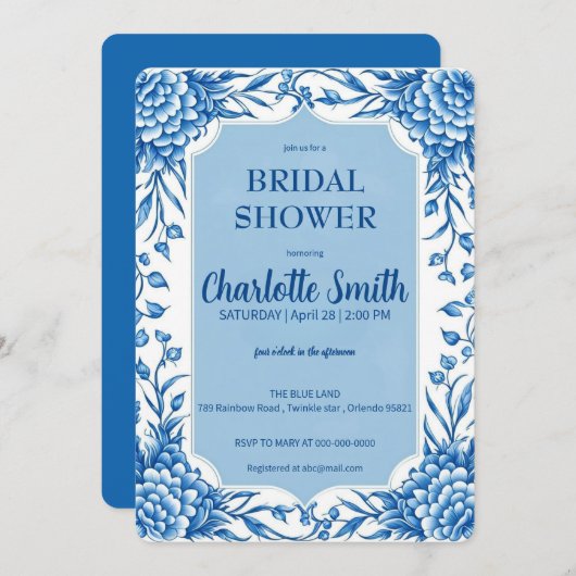 blauw-wit Chinoiserie antiek vrijgezellenfeest Kaart (Voorkant / Achterkant)