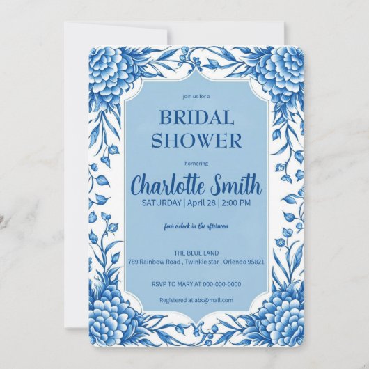 blauw-wit Chinoiserie antiek vrijgezellenfeest Kaart (Voorkant)