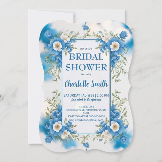 blauw-wit Chinoiserie antiek vrijgezellenfeest Save The Date (Voorkant)