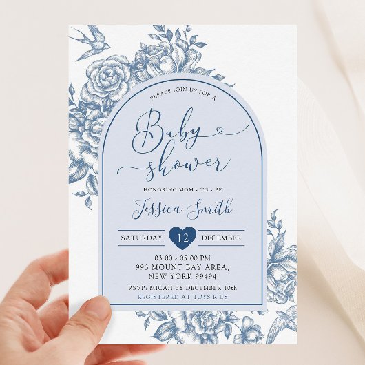 Blauw Wit Chinoiserie  Baby shower Kaart