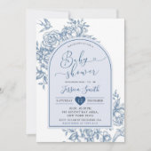 Blauw Wit Chinoiserie  Baby shower Kaart (Voorkant)