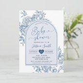 Blauw Wit Chinoiserie  Baby shower Kaart (Staand voorkant)