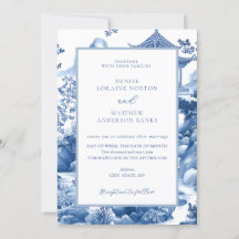 Blauw & Wit Chinoiserie Blauw Pagode Huwelijk