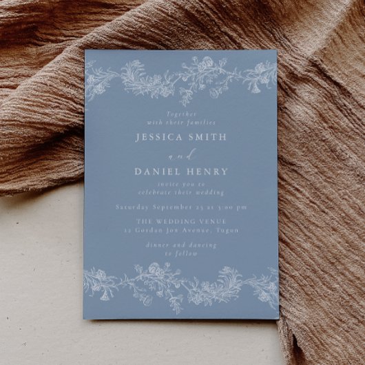  Blauw Wit Chinoiserie Bloemen Huwelijk Kaart