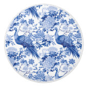 Blauw Wit Chinoiserie Bloemen Peacock Vogels Keramische Knop (Voorkant)