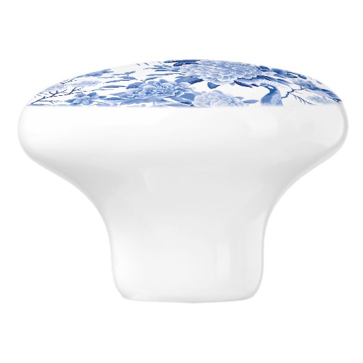 Blauw Wit Chinoiserie Bloemen Peacock Vogels Keramische Knop (Zijkant)