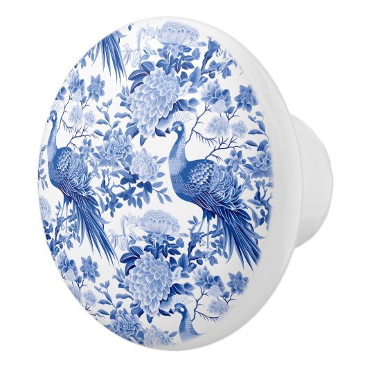 Blauw Wit Chinoiserie Bloemen Peacock Vogels Keramische Knop (Rechts)