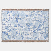 Blauw Wit Chinoiserie Bloemen Pioen Vogels Patroon Deken (Voorkant)