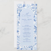 Blauw Wit Chinoiserie Bloemen Porselein Menu Kaart (Voorkant)