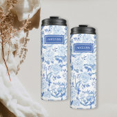 Blauw Wit Chinoiserie Bloemen Porselein Monogram Thermosbeker