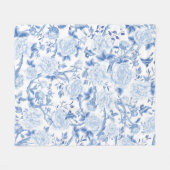 Blauw Wit Chinoiserie Bloementuin Patroon Fleece Deken (Voorkant (Horizontaal))