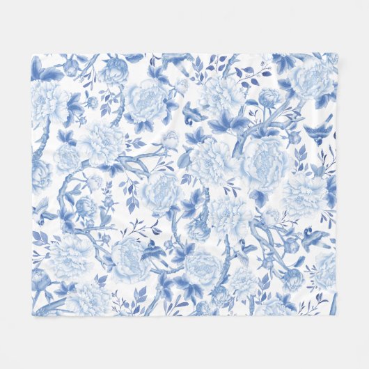 Blauw Wit Chinoiserie Bloementuin Patroon Fleece Deken (Voorkant (Horizontaal))