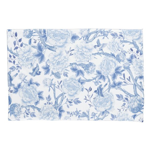 Blauw Wit Chinoiserie Bloementuin Porselein Kussensloop (Voorkant)