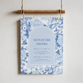 Blauw Wit Chinoiserie Bruiloft Signature Drinken Poster