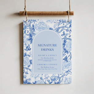 Blauw Wit Chinoiserie Bruiloft Signature Drinken Poster
