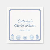 Blauw Wit Chinoiserie Chic Bruids Trouwdouche Servet (Voorkant)