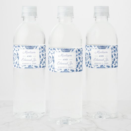 Blauw & Wit Chinoiserie Chic Bruidsshower Feest Waterfles Etiket (Flessen)