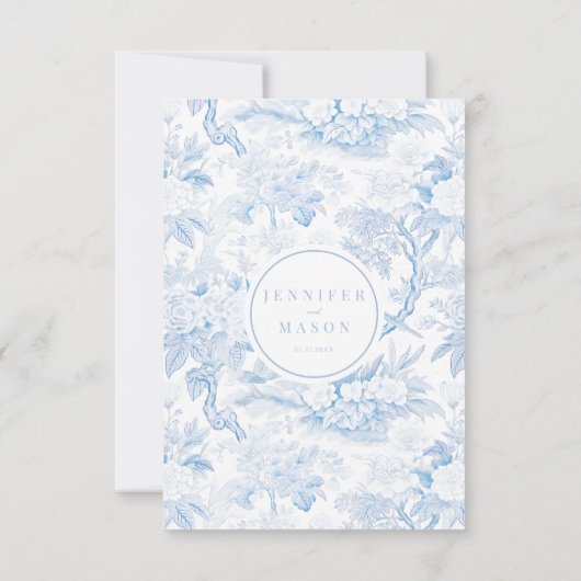 Blauw Wit Chinoiserie Classic Wedding Details Kaart (Achterkant)