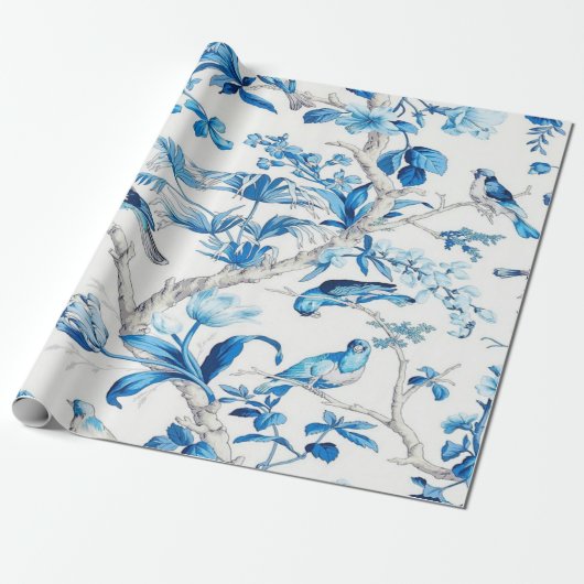 Blauw-wit Chinoiserie Decoupage Cadeaupapier (Uitgerold)