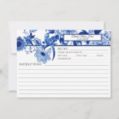 Blauw-wit Chinoiserie Foliage Bird Bridal Recipe Kaart (Voorkant)