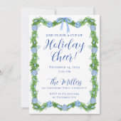 Blauw & Wit Chinoiserie Garland Kerstfeest Kaart (Voorkant)