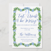 Blauw & Wit Chinoiserie Garland Kerstfeest Kaart (Voorkant)