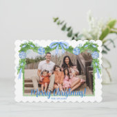 Blauw & Wit Chinoiserie Greenery, Grandmillenial Feestdagenkaart (Staand voorkant)