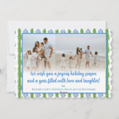 Blauw & Wit Chinoiserie Greenery, Grandmillenial Feestdagenkaart (Achterkant)