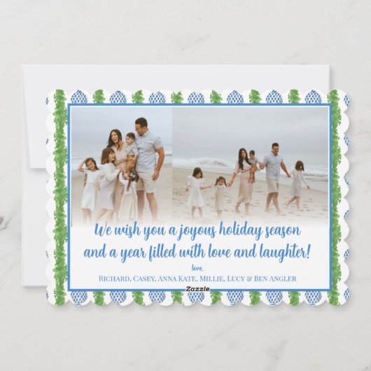 Blauw & Wit Chinoiserie Greenery, Grandmillenial Feestdagenkaart (Achterkant)