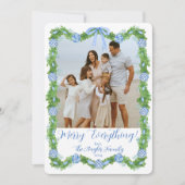 Blauw & Wit Chinoiserie Greenery, Grandmillenial Feestdagenkaart (Voorkant)