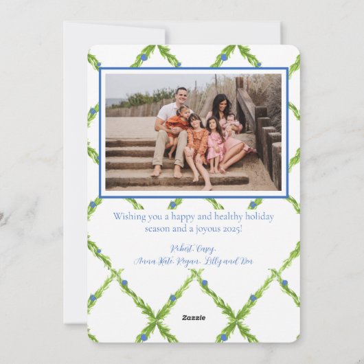 Blauw & Wit Chinoiserie Greenery, Grandmillenial Feestdagenkaart (Achterkant)