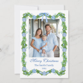 Blauw & Wit Chinoiserie Guirlande Grandmillennial Feestdagenkaart