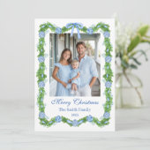 Blauw & Wit Chinoiserie Guirlande Grandmillennial Feestdagenkaart (Staand voorkant)