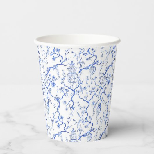 Blauw & Wit Chinoiserie Kerstkrans Papieren Bekers (Achterkant)