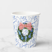Blauw & Wit Chinoiserie Kerstkrans Papieren Bekers (Voorkant)