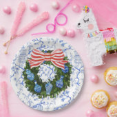 Blauw & Wit Chinoiserie Kerstkrans Papieren Bordje (Feest)