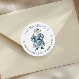 Blauw-wit Chinoiserie Kerstman Adres Ronde Sticker