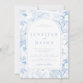 Blauw Wit Chinoiserie klassieke bruiloft uitnodigi Kaart (Voorkant)