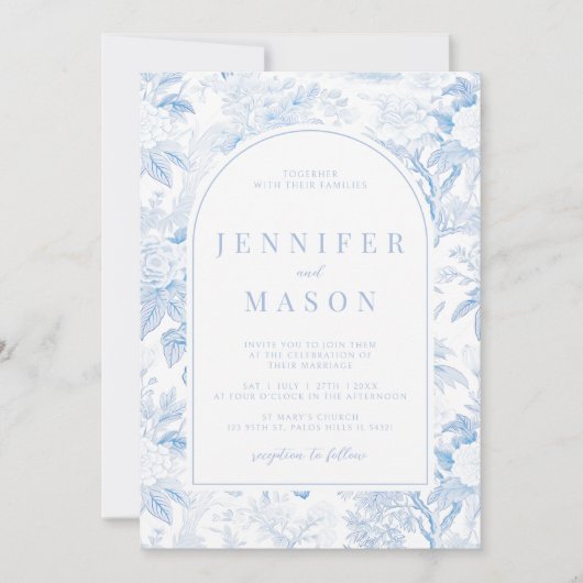 Blauw Wit Chinoiserie klassieke bruiloft uitnodigi Kaart (Voorkant)