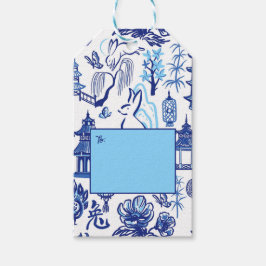 Blauw & Wit Chinoiserie Konijn Gift Label Cadeaulabel