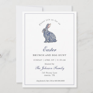 Blauw & Wit Chinoiserie Konijn Paasbrunch Kaart
