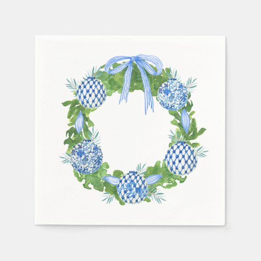 Blauw & Wit Chinoiserie Krans ,Grandmillenial Servet (Voorkant)