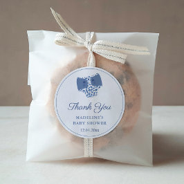 Blauw Wit Chinoiserie Luier Baby shower Favor Ronde Sticker