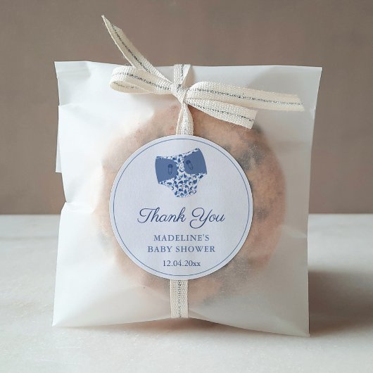 Blauw Wit Chinoiserie Luier Baby shower Favor Ronde Sticker