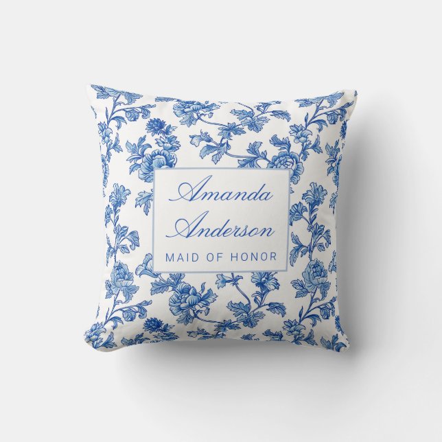 Blauw-wit Chinoiserie Maid of Honor Gift Kussen (Voorkant)