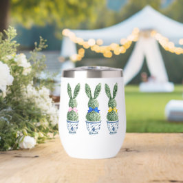 Blauw-wit chinoiserie met konijn-topiaris