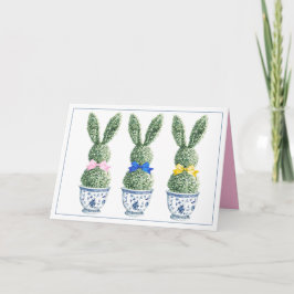 Blauw-wit chinoiserie met konijnen topiary kaart