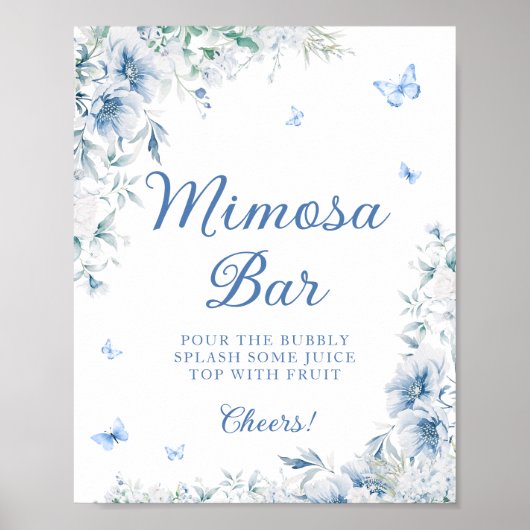 Blauw-wit Chinoiserie Mimosa Bar Poster (Voorkant)