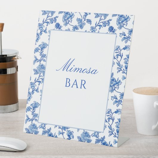 Blauw-wit Chinoiserie Mimosa Bar Reclamebord Met Voetstuk (Insitu)