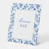 Blauw-wit Chinoiserie Mimosa Bar Reclamebord Met Voetstuk (Voorkant)
